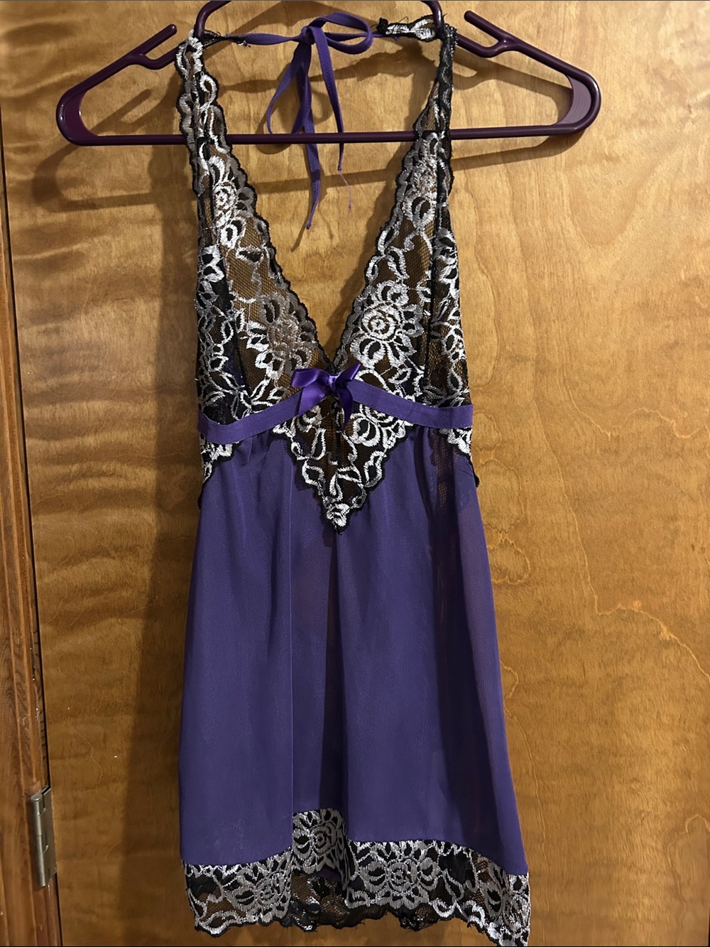 Purple Lace Trim Halter Chemise - Women's Intimates - Excellent Condition